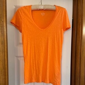 J. Crew Bright Orange Short Sleeve V-Neck Tee shirt cotton slub super soft